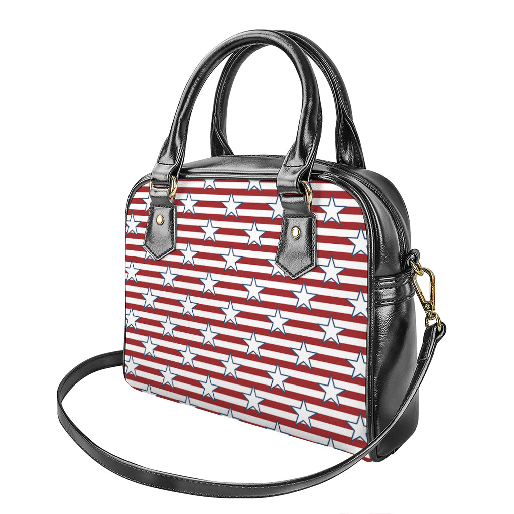 Red Striped USA Star Pattern Print Shoulder Handbag