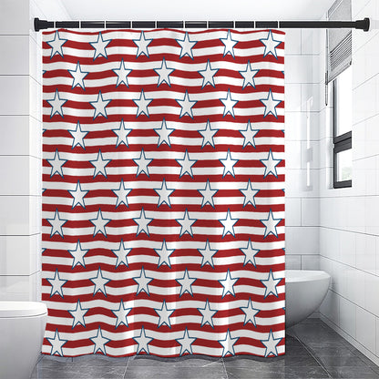 Red Striped USA Star Pattern Print Shower Curtain