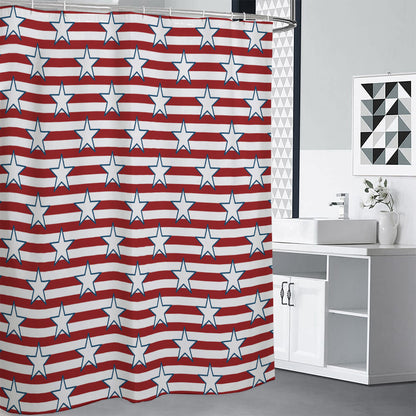 Red Striped USA Star Pattern Print Shower Curtain