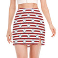 Red Striped USA Star Pattern Print Side Slit Mini Skirt