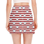 Red Striped USA Star Pattern Print Side Slit Mini Skirt