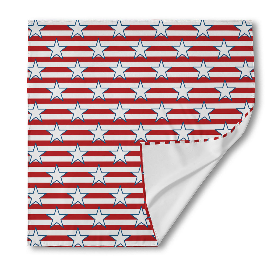 Red Striped USA Star Pattern Print Silk Bandana
