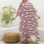 Red Striped USA Star Pattern Print Silk V-Neck Kaftan Dress