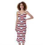 Red Striped USA Star Pattern Print Slim Fit Midi Cami Dress