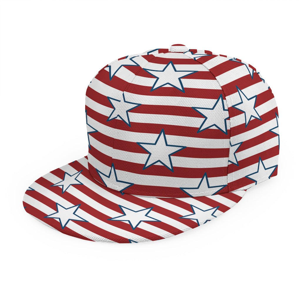 Red Striped USA Star Pattern Print Snapback Cap