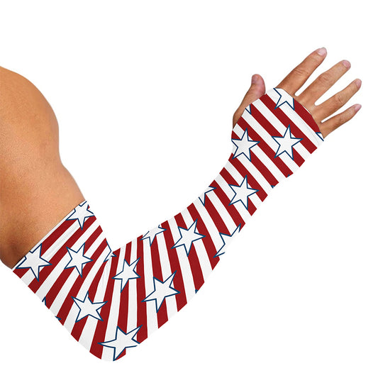 Red Striped USA Star Pattern Print Sun Protection Arm Sleeves