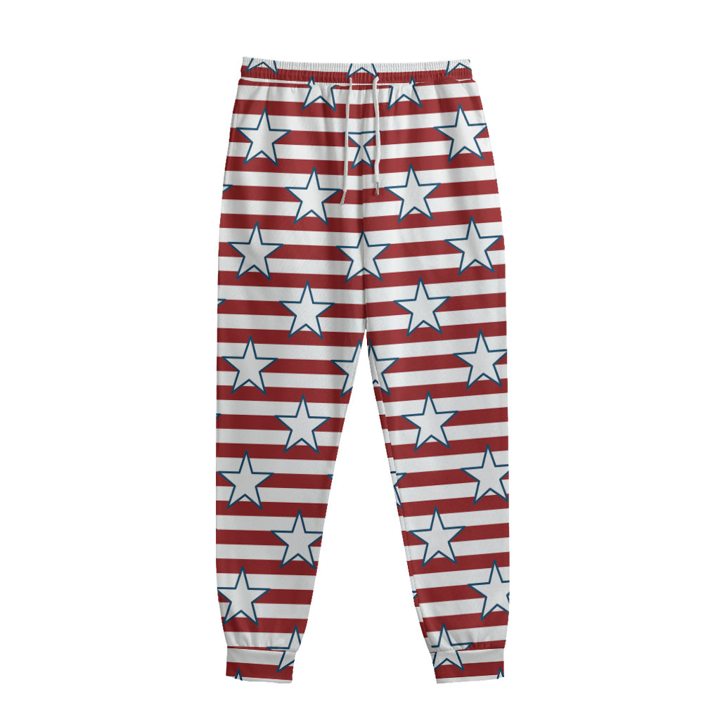 Red Striped USA Star Pattern Print Sweatpants