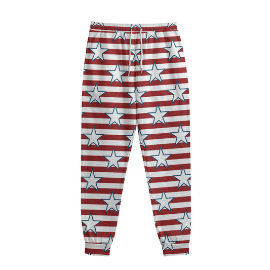 Red Striped USA Star Pattern Print Sweatpants