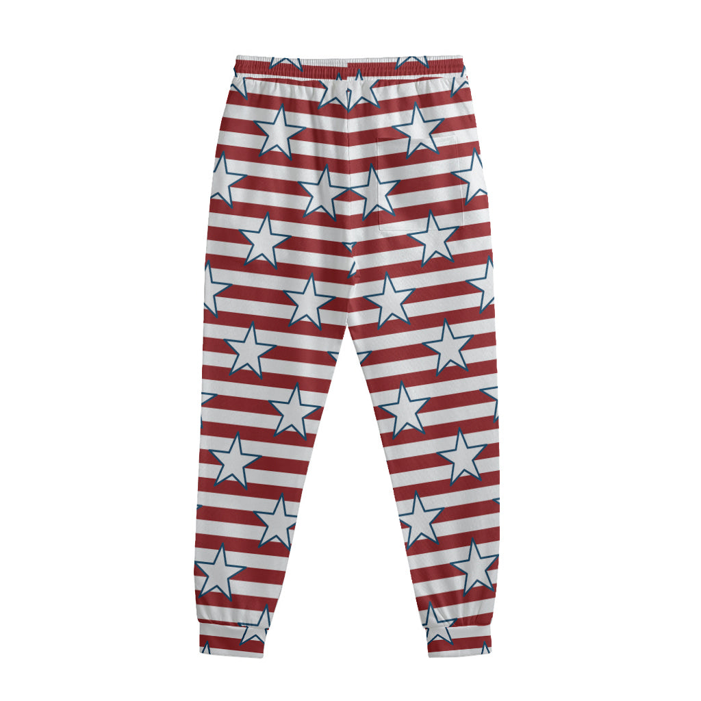 Red Striped USA Star Pattern Print Sweatpants
