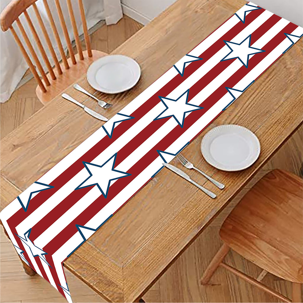 Red Striped USA Star Pattern Print Table Runner