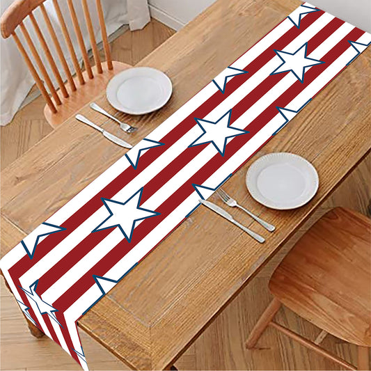 Red Striped USA Star Pattern Print Table Runner