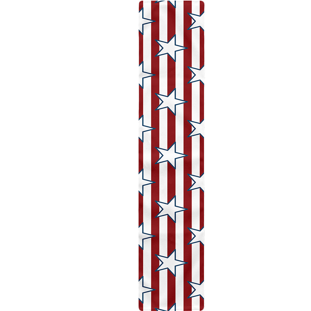 Red Striped USA Star Pattern Print Table Runner