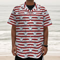 Red Striped USA Star Pattern Print Textured Short Sleeve Shirt