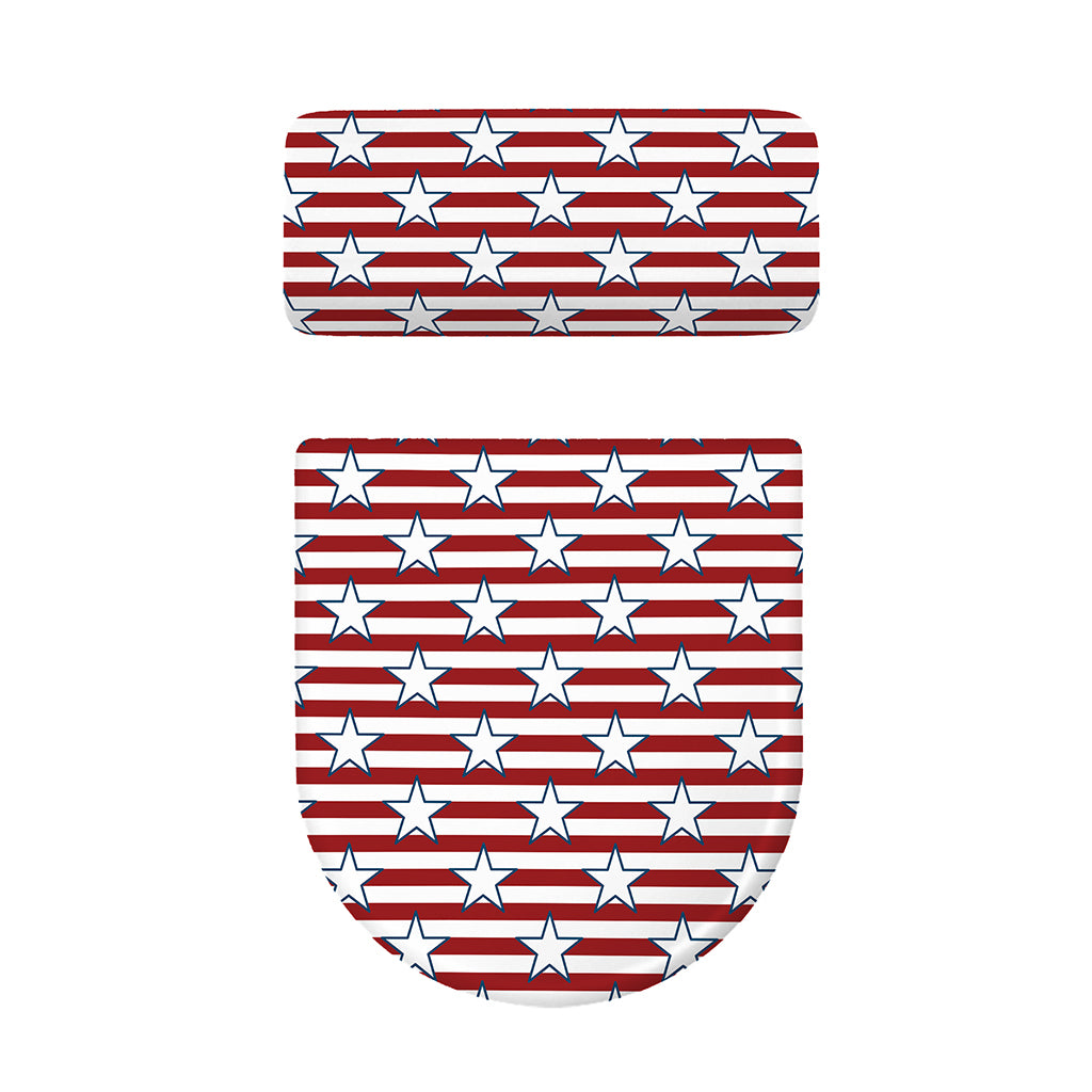 Red Striped USA Star Pattern Print Toilet Lid And Tank Cover Set