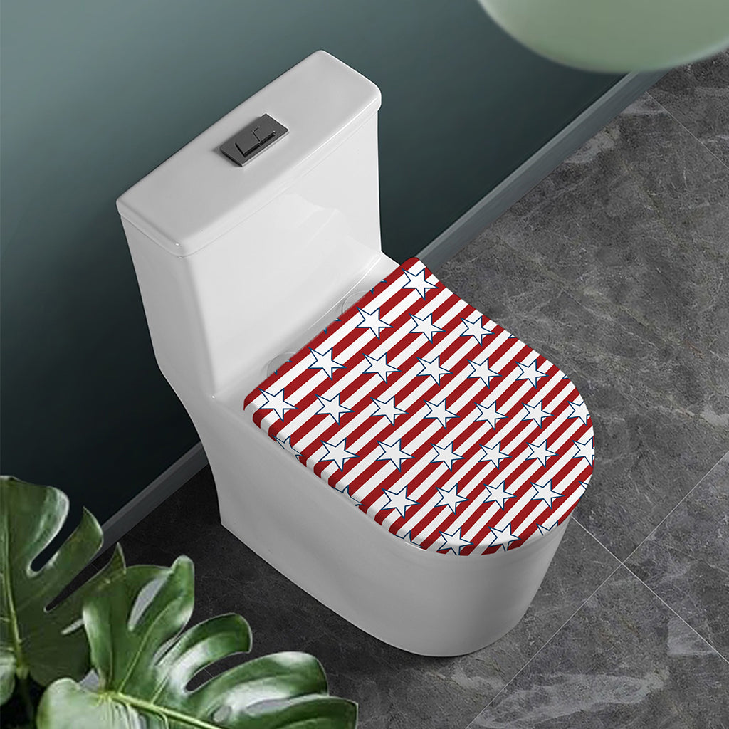 Red Striped USA Star Pattern Print Toilet Lid Cover