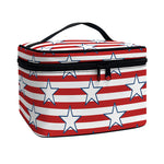Red Striped USA Star Pattern Print Travel Makeup Bag