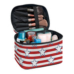 Red Striped USA Star Pattern Print Travel Makeup Bag