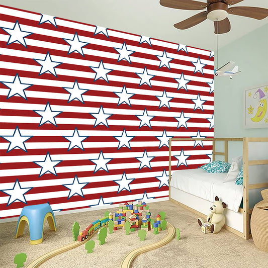 Red Striped USA Star Pattern Print Wall Sticker