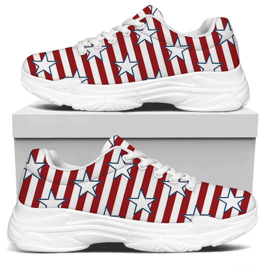 Red Striped USA Star Pattern Print White Chunky Shoes