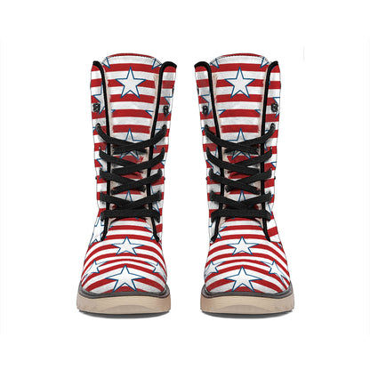 Red Striped USA Star Pattern Print Winter Boots