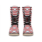 Red Striped USA Star Pattern Print Winter Boots