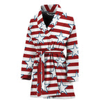 Red Striped USA Star Pattern Print Women's Bathrobe