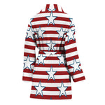 Red Striped USA Star Pattern Print Women's Bathrobe