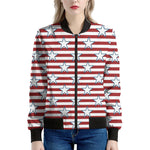 Red Striped USA Star Pattern Print Women's Bomber Jacket