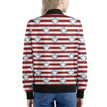Red Striped USA Star Pattern Print Women's Bomber Jacket