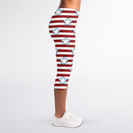 Red Striped USA Star Pattern Print Women's Capri Leggings