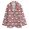 Red Striped USA Star Pattern Print Women's Cotton Blazer
