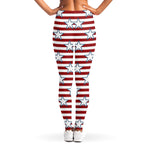 Red Striped USA Star Pattern Print Women's Leggings