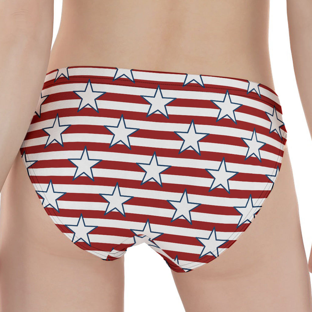 Red Striped USA Star Pattern Print Women's Panties