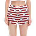 Red Striped USA Star Pattern Print Women's Split Running Shorts