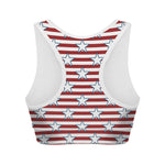 Red Striped USA Star Pattern Print Women's Sports Bra