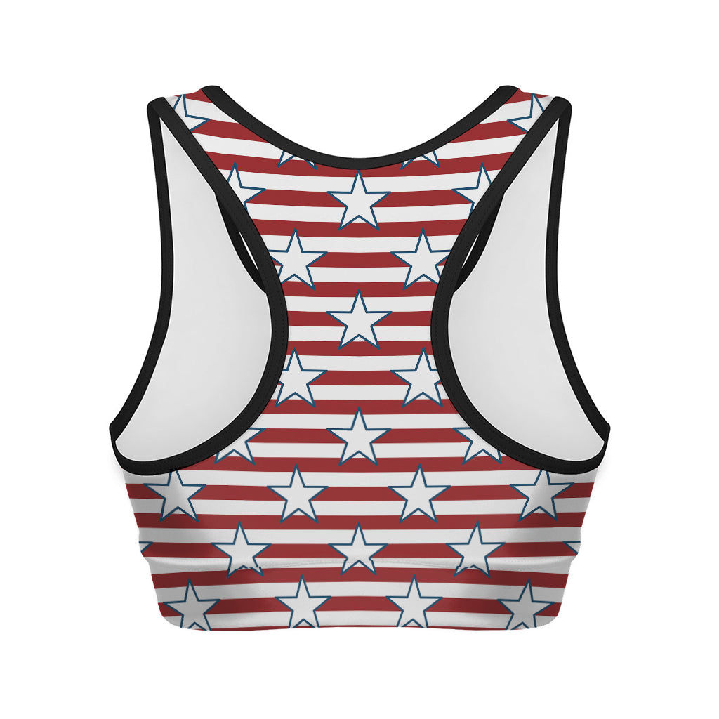 Red Striped USA Star Pattern Print Women's Sports Bra