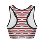 Red Striped USA Star Pattern Print Women's Sports Bra