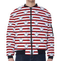Red Striped USA Star Pattern Print Zip Sleeve Bomber Jacket