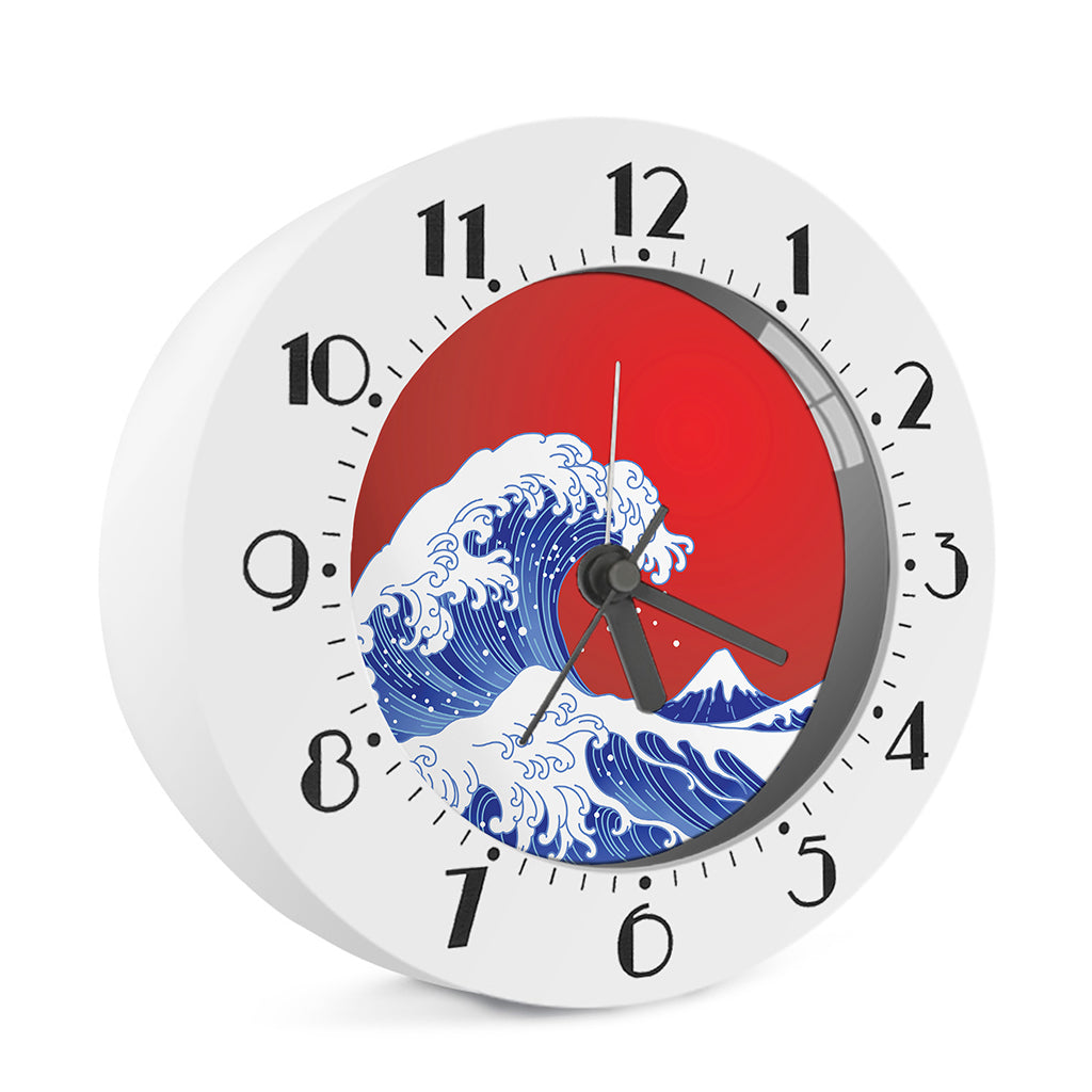 Red Sun Japanese Wave Print Alarm Clock