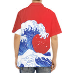 Red Sun Japanese Wave Print Aloha Shirt