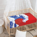 Red Sun Japanese Wave Print Baby Crib Sheet