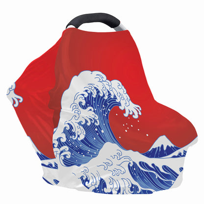 Red Sun Japanese Wave Print Baby Seat Cover