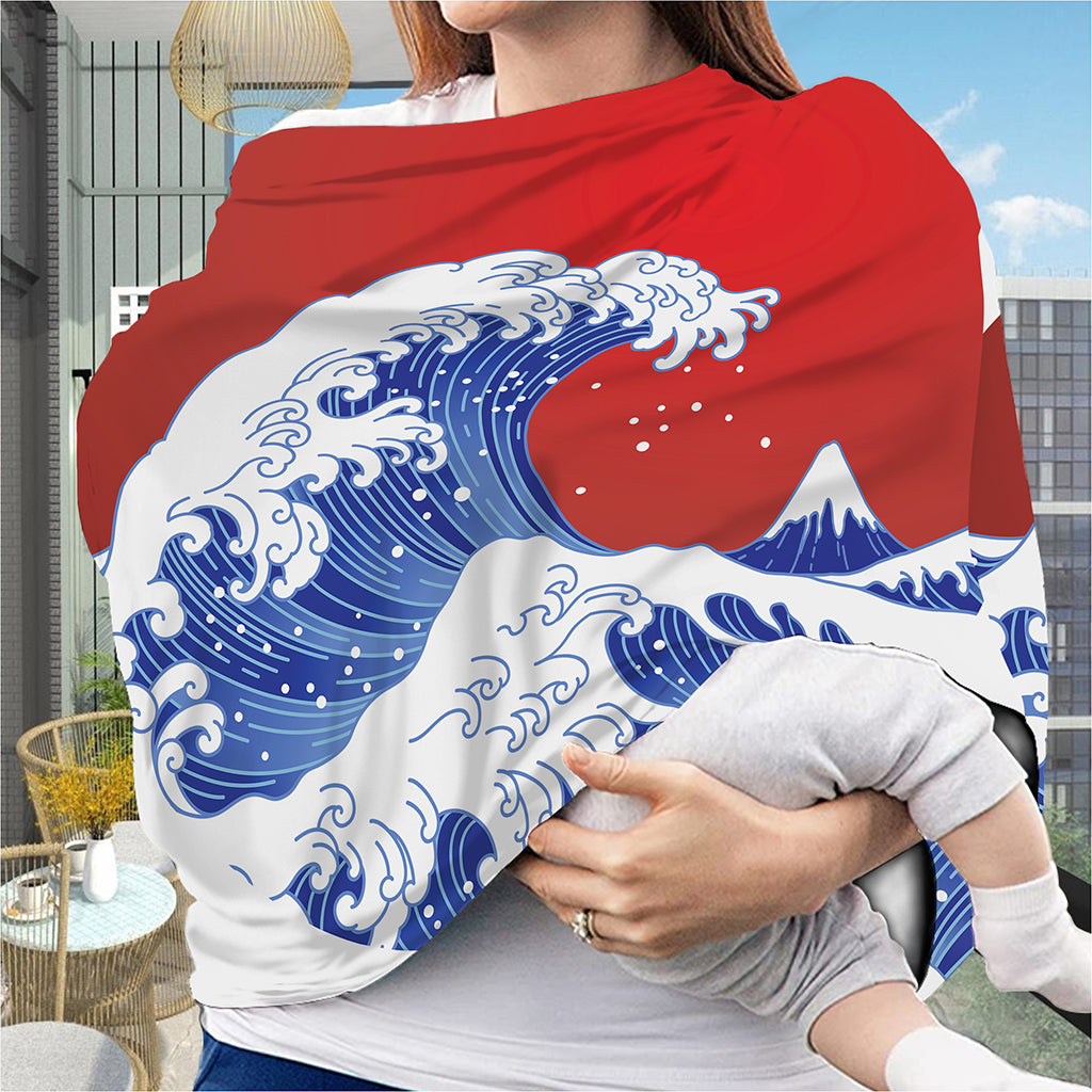 Red Sun Japanese Wave Print Baby Seat Cover
