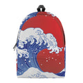 Red Sun Japanese Wave Print School Backpack