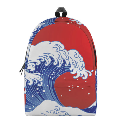 Red Sun Japanese Wave Print Backpack