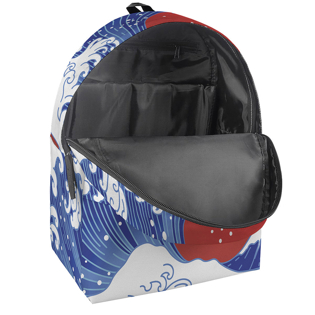 Red Sun Japanese Wave Print Backpack