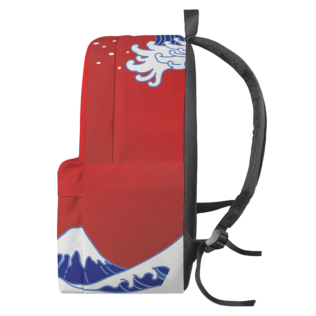 Red Sun Japanese Wave Print Backpack