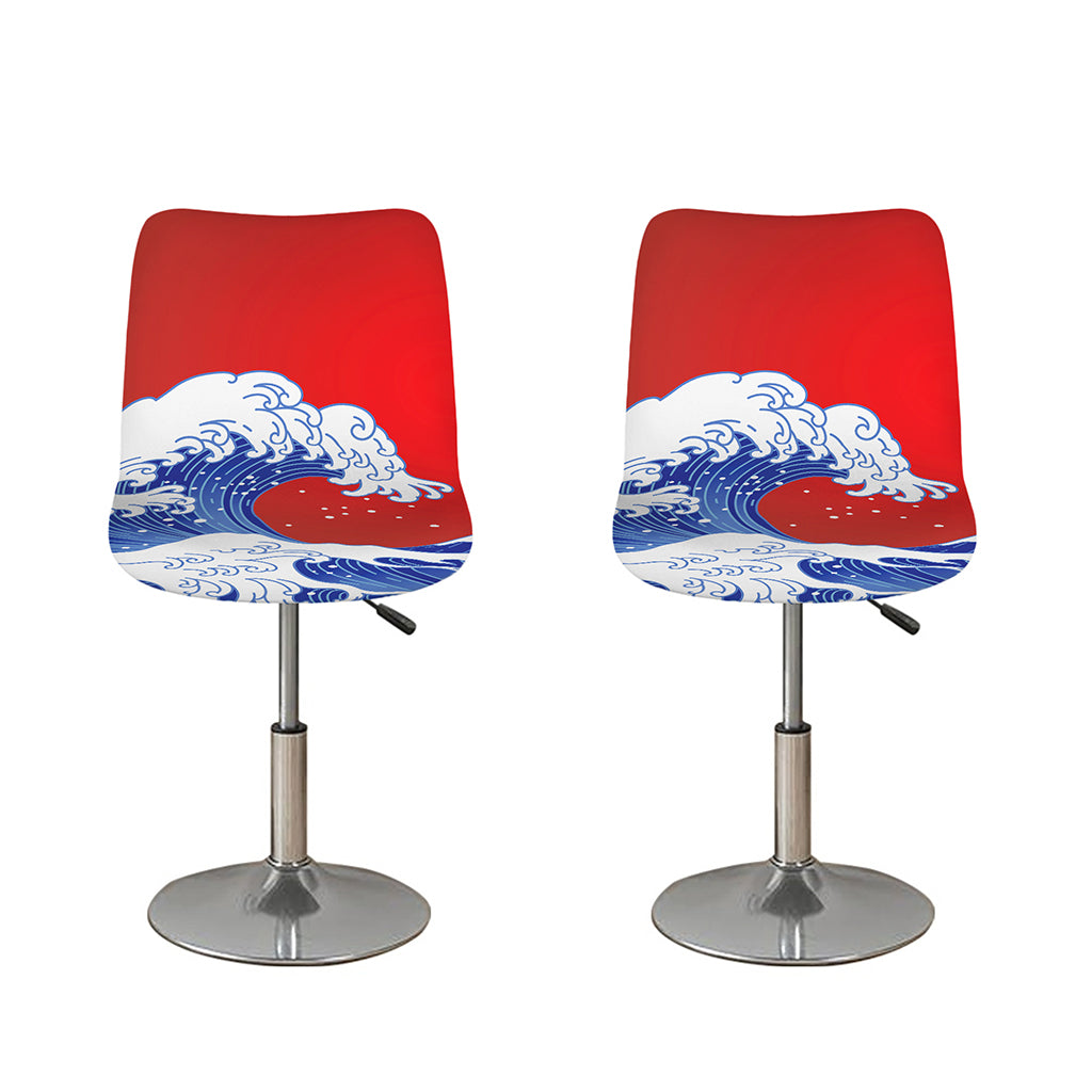 Red Sun Japanese Wave Print Bar Stool Covers