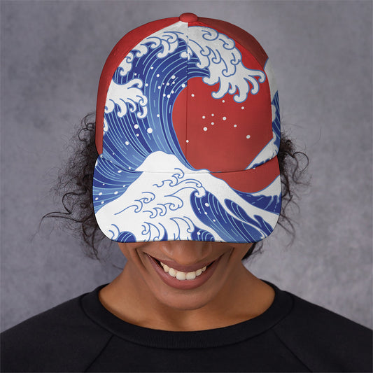 Red Sun Japanese Wave Print Baseball Cap