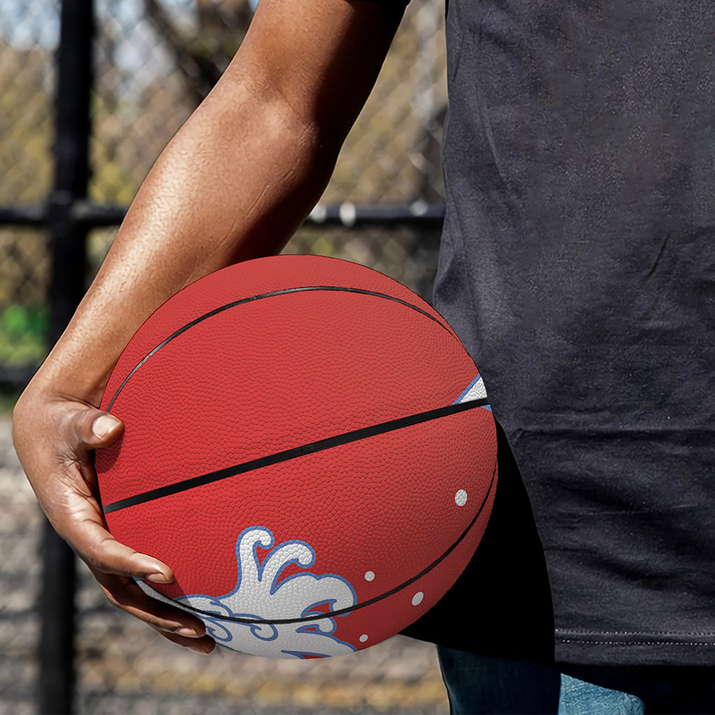 Red Sun Japanese Wave Print Basketball